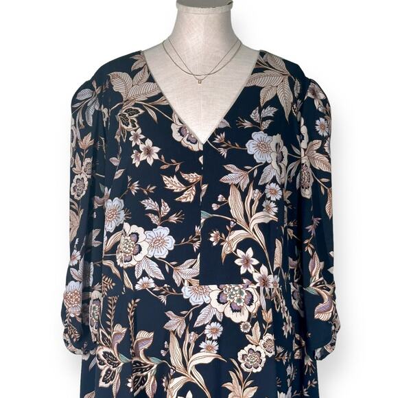 ELIZA J Botanical Floral Shift Maxi Dress V-Neck Cocktail Blue White Padded 22W - Picture 2 of 13